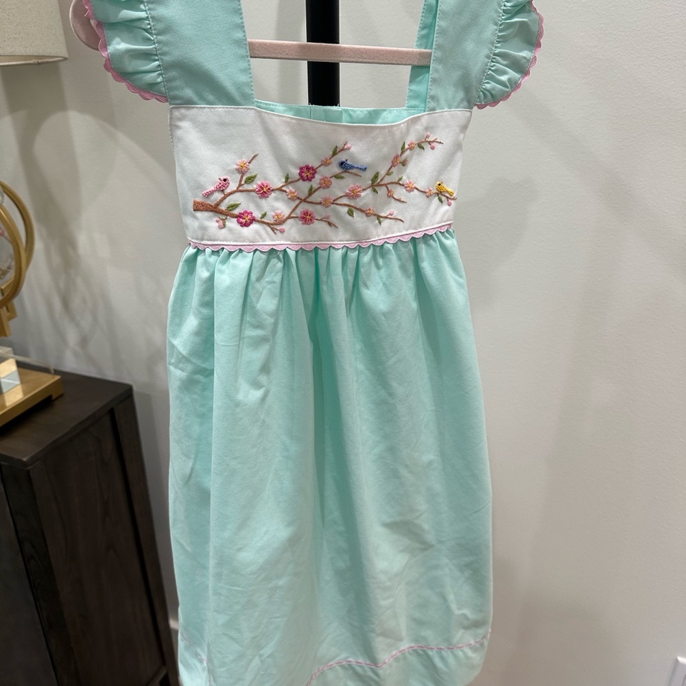 Embroidered Aqua Kids Dress